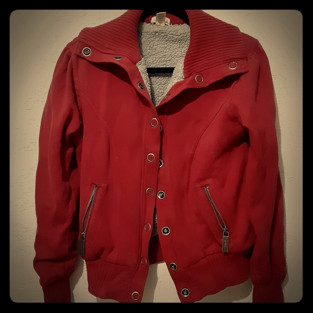 Button up red bomber jacket